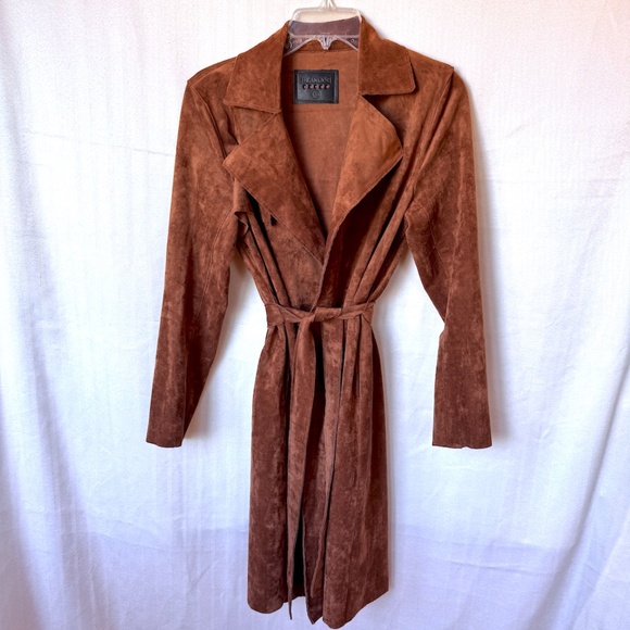 BLANK NYC Cocoa Brown Faux Suede Trench Coat Belted with Pockets - Picture 1 of 9